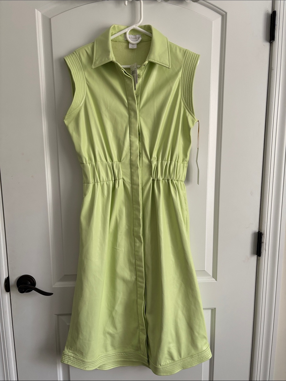 House of Harlow 1960 Vegan Leather Sleeveless Shirtdress Lime Green Size Small